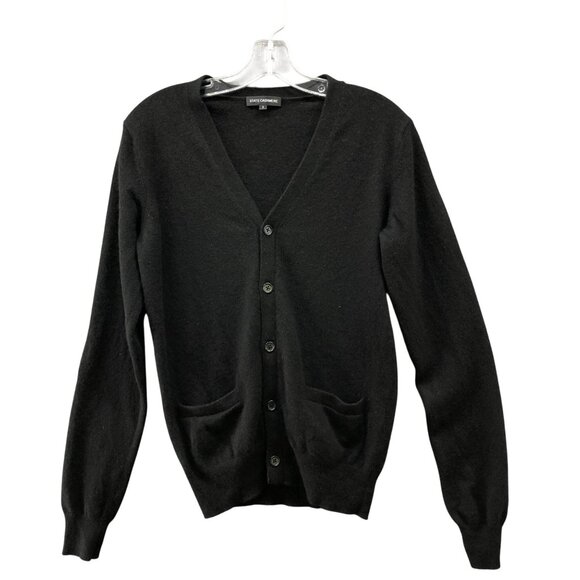 State Cashmere Cardigan Sweater Womens S Black V-Neck Button Front 100% Cashmere - Picture 1 of 9